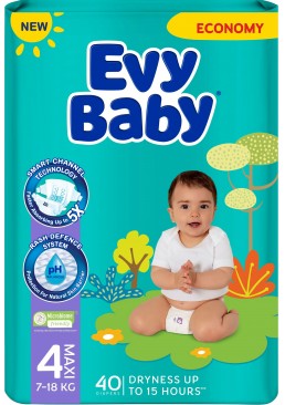 Підгузки Evy Baby Maxi  4+ (7-18 кг), 40 шт